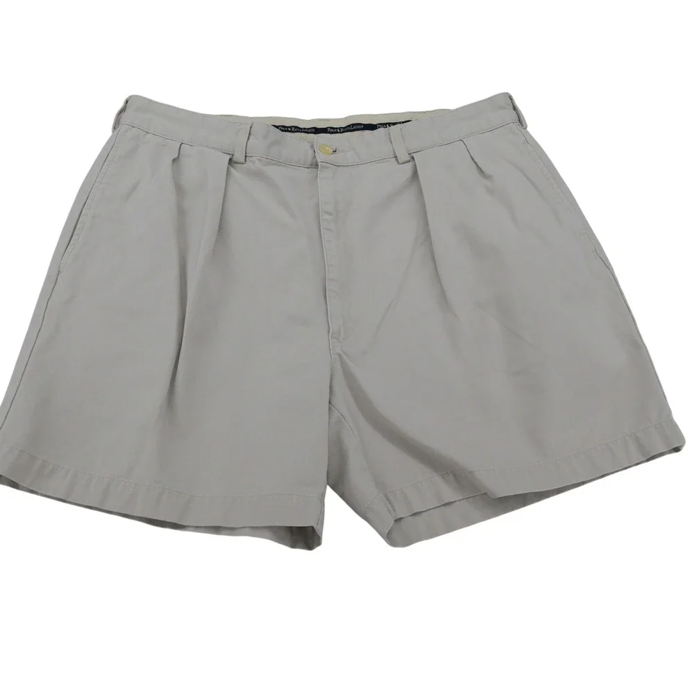 Polo Ralph Lauren Mens Pleated Chino Shorts Khaki Tan 100% Cotton Size 38